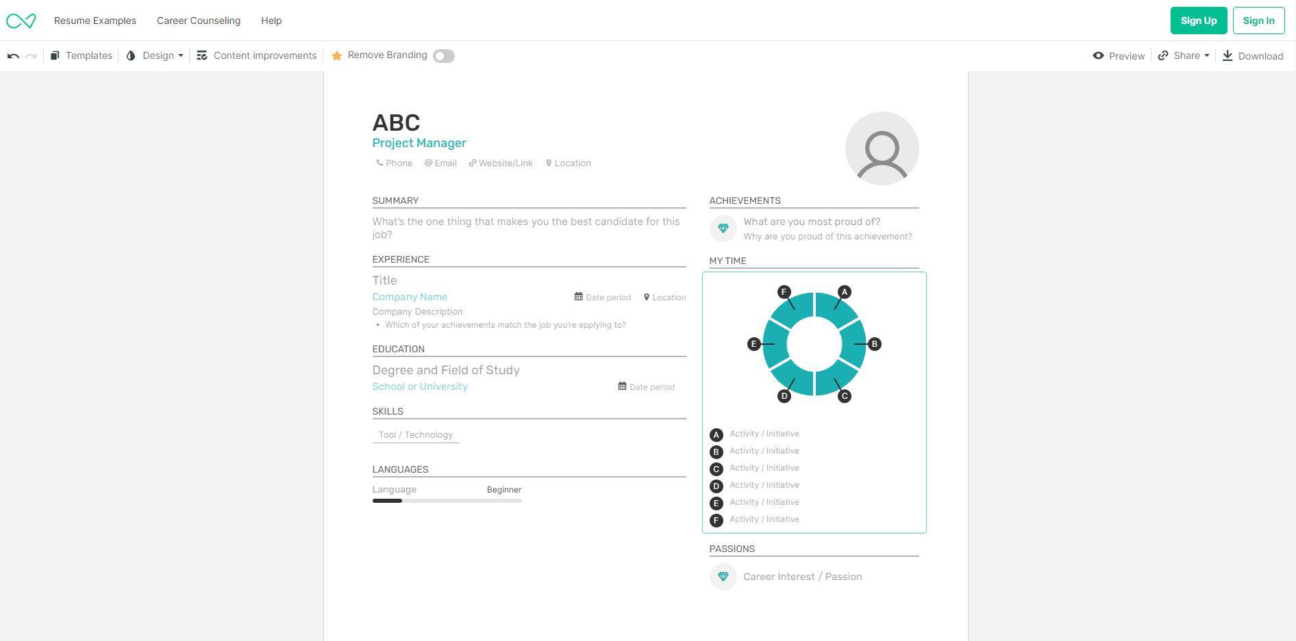 Sample of Enhance CV Builder