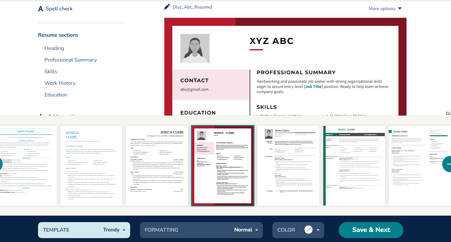 Sample of MyPerfectResume Builder